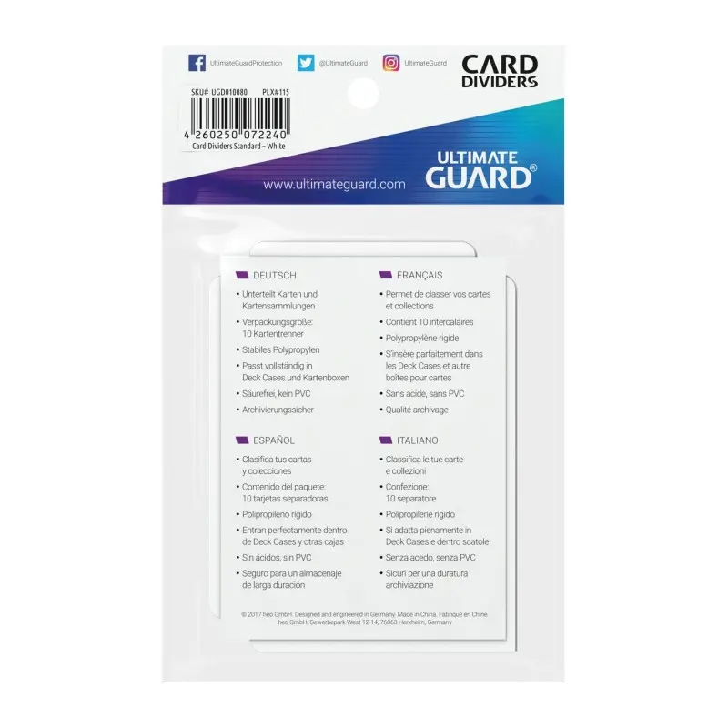 Ultimate Guard 10 intercalaires pour cartes Card Dividers taille standard Blanc | 4260250072240