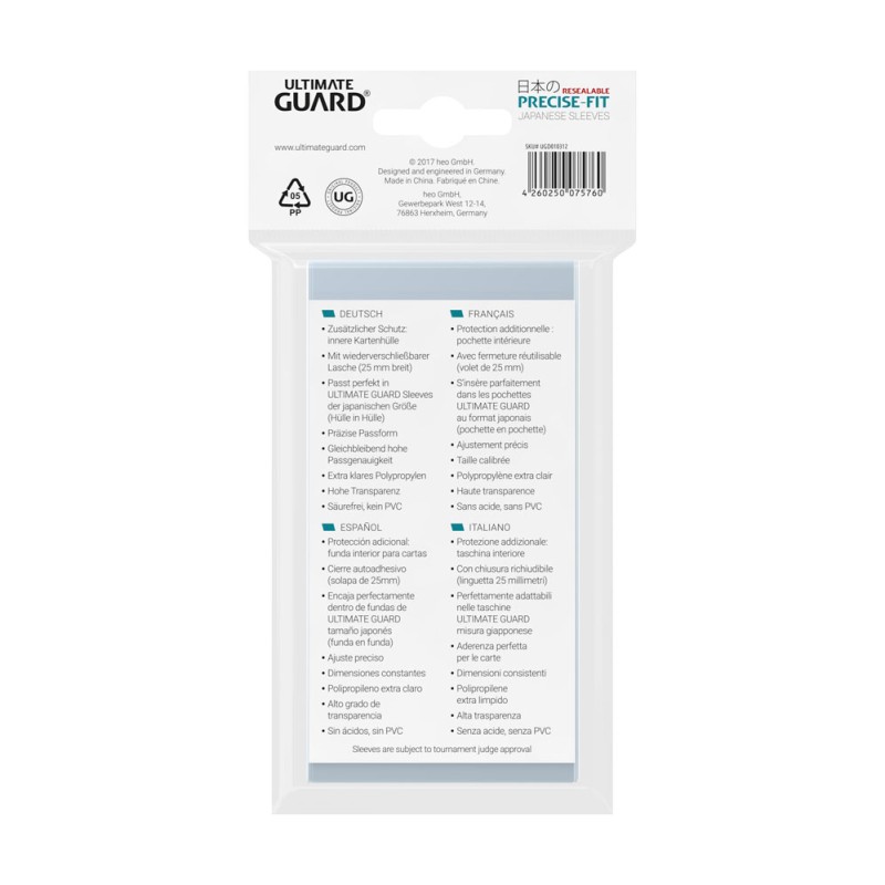 Ultimate Guard 100 pochettes refermables Precise-Fit Sleeves format japonais Transparent
