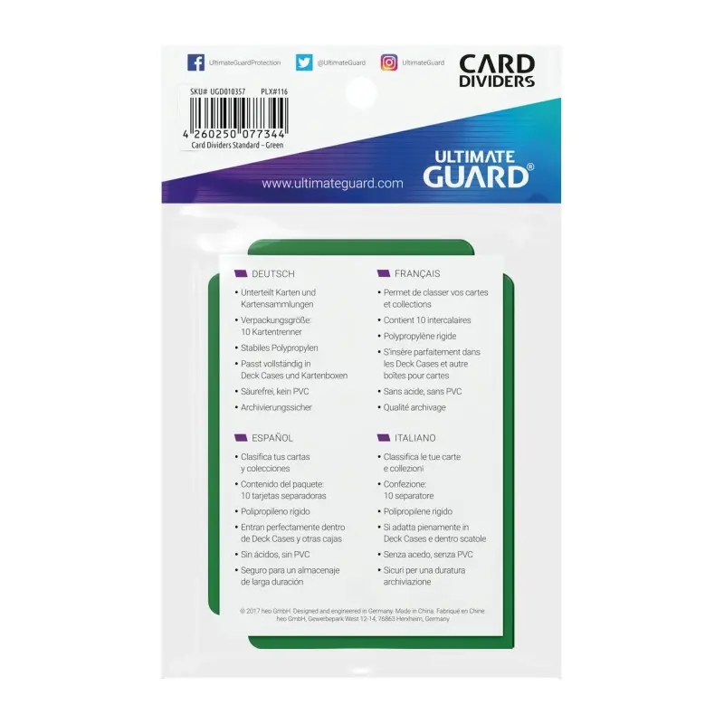 Ultimate Guard 10 intercalaires pour cartes Card Dividers taille standard Vert | 4260250077344