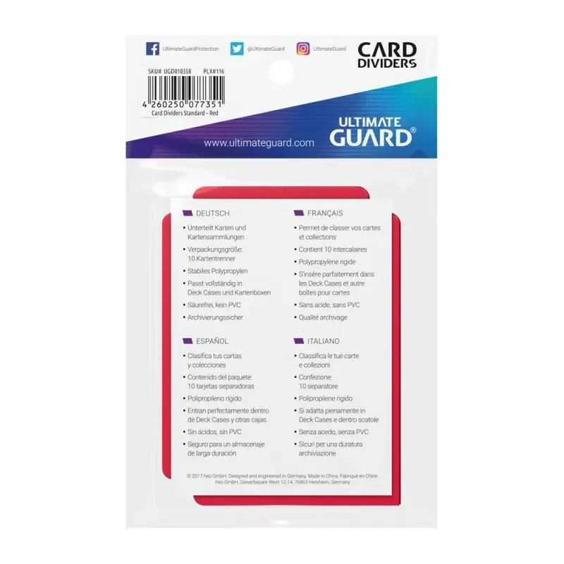 Ultimate Guard 10 intercalaires pour cartes Card Dividers taille standard Rouge | 4260250077351