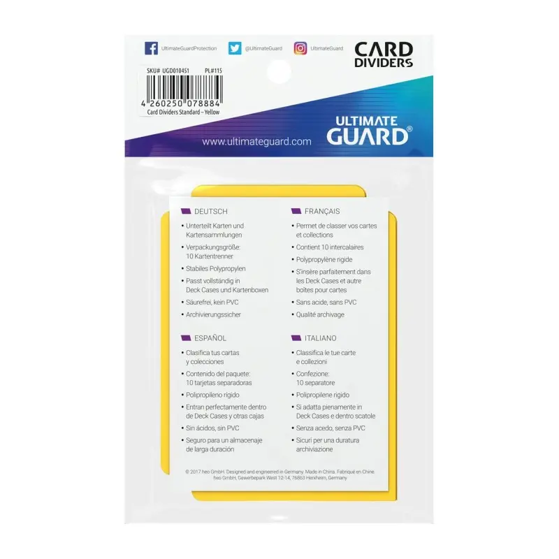 Ultimate Guard 10 intercalaires pour cartes Card Dividers taille standard Jaune | 4260250078884