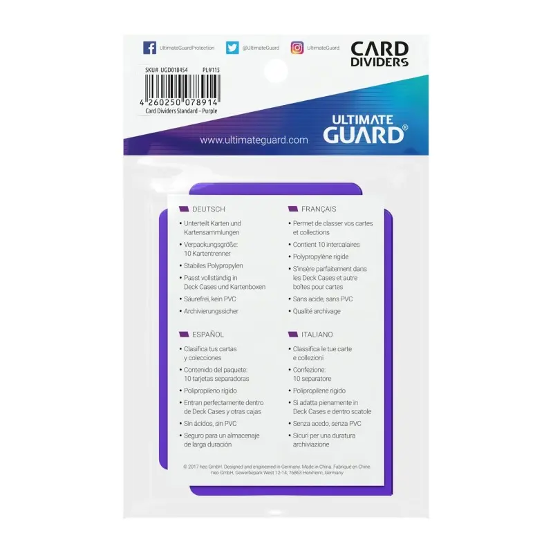 Ultimate Guard 10 intercalaires pour cartes Card Dividers taille standard Violet | 4260250078914