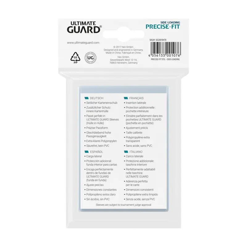 Ultimate Guard 100 pochettes Side-Loading Precise-Fit Sleeves taille standard Transparent | 4056133001076