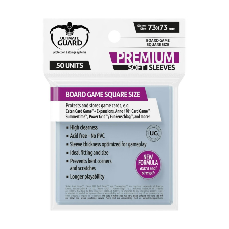 produit : Ultimate Guard 50 pochettes Premium Soft Sleeves jeux de plateau au format carré
Marque : Ultimate Guard