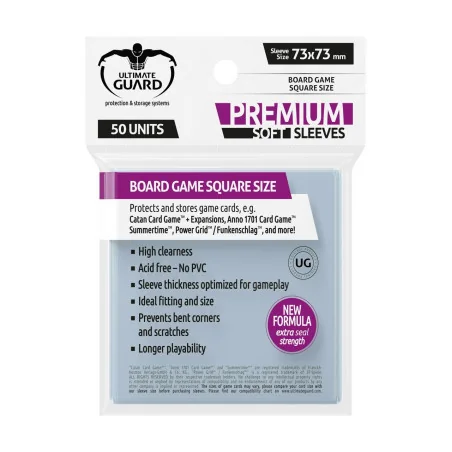 produit : Ultimate Guard 50 pochettes Premium Soft Sleeves jeux de plateau au format carré
Marque : Ultimate Guard