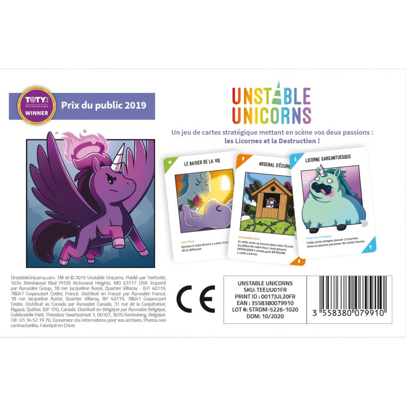 Jeu : Unstable Unicorns
éditeur : Tee Turtle
version française