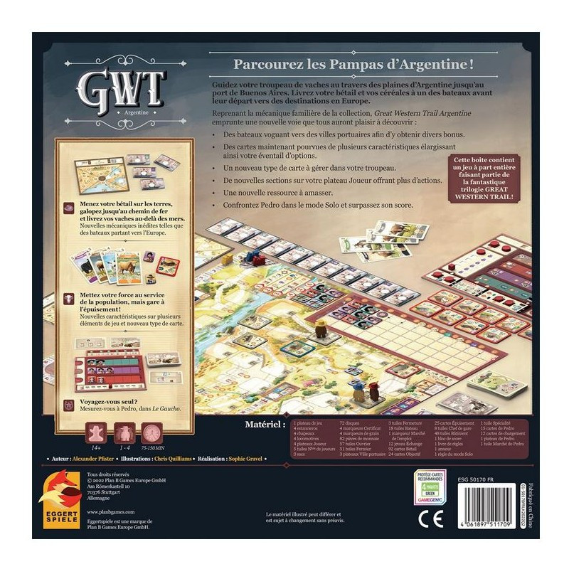jeu : Great Western Trail 2.0 - Argentine
éditeur : Plan B Games
version française