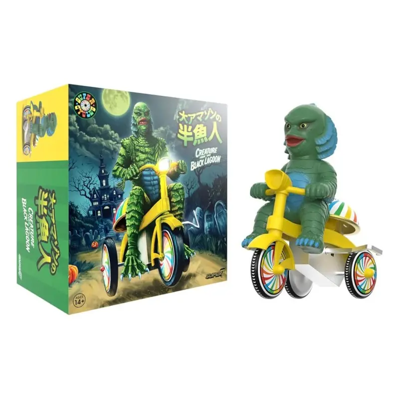 Universal Monsters figurine Super Cycles La Créature du Lagon Noir (Dark Green with Yellow Trike) 13 cm  | 0840049889330