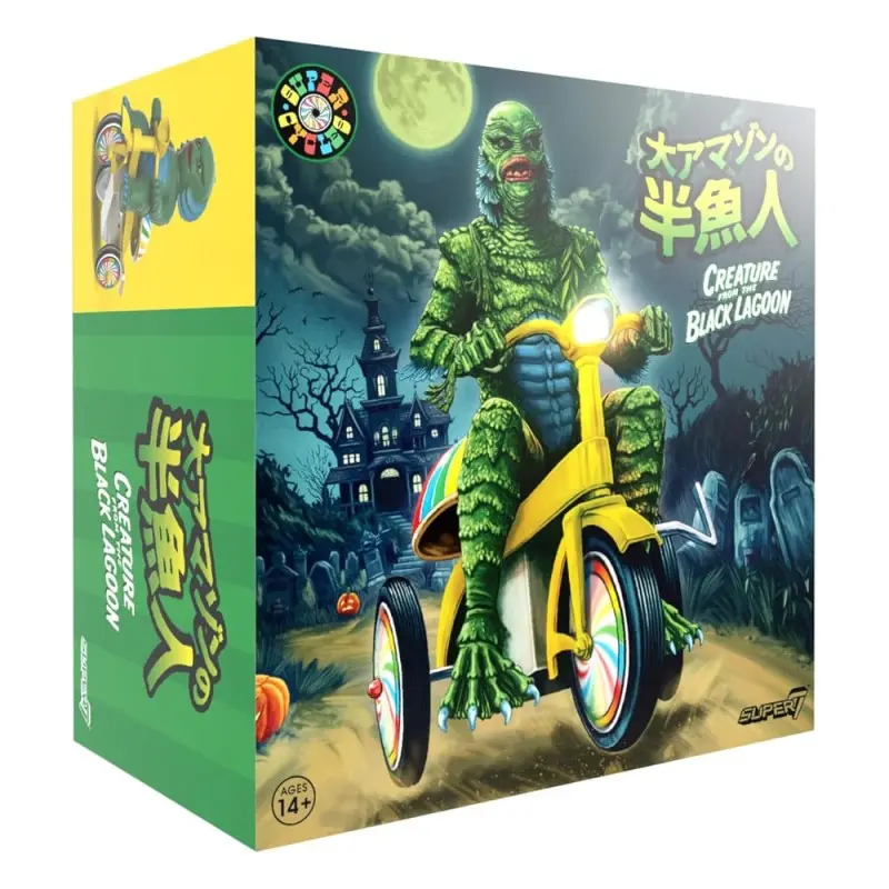 Universal Monsters figurine Super Cycles La Créature du Lagon Noir (Dark Green with Yellow Trike) 13 cm  | 0840049889330