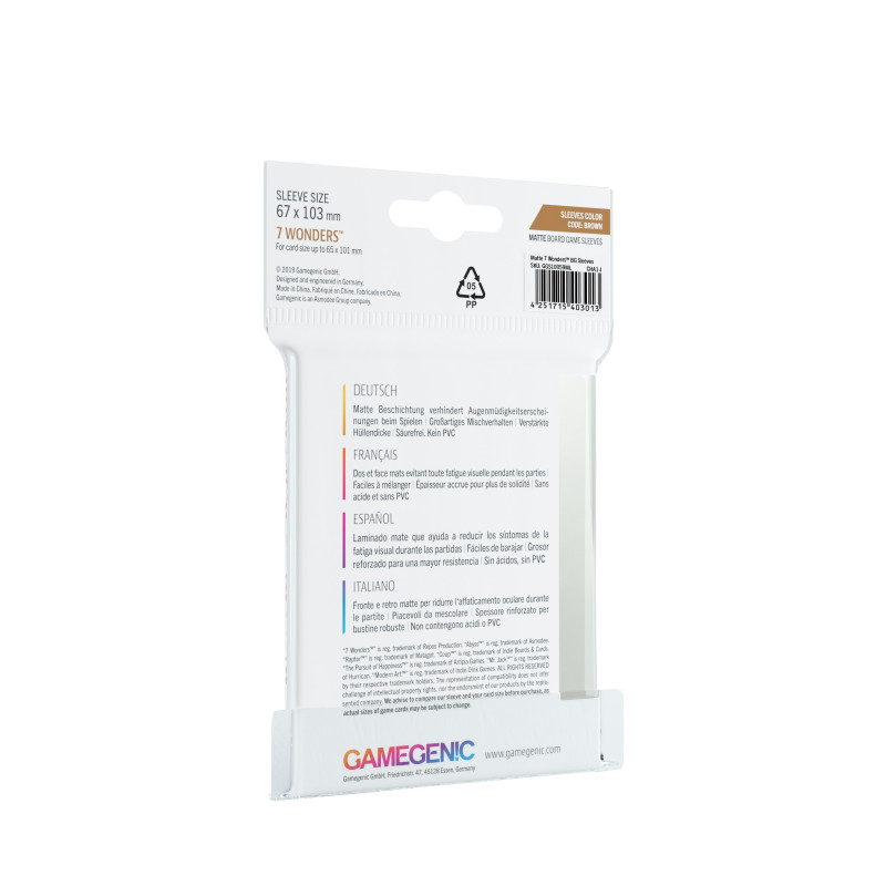 Product: Gamegenic - 7 Wonders Sleeves Matte 67x103 (80 pcs)
Brand: Gamegenic